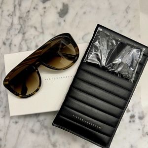 New Authentic Victoria Beckham Aviator Sunglasses-Neutral Brown/Olive Green Mix